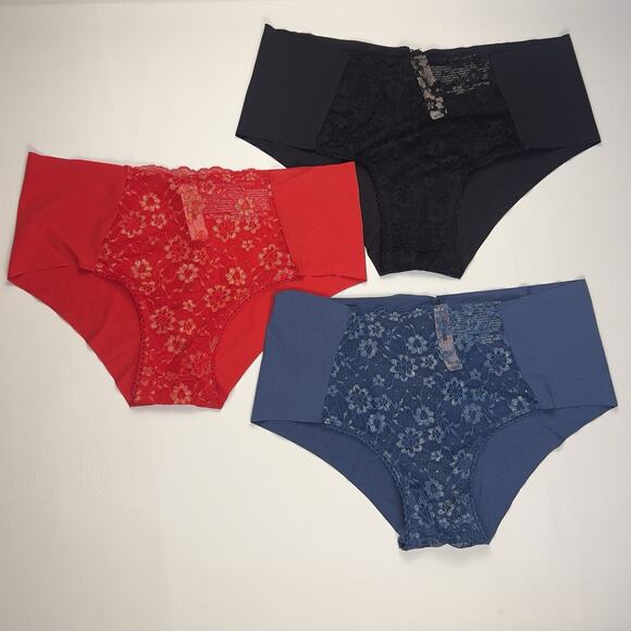 Lot of 3 Victoria's Secret Shimer Lace Inset No Show Cheeky Panty S.L NWT - Picture 1 of 11